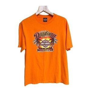 Harley-Davidson Men’s Orange Daytona Beach Graphic Print T-shirt, Size Large